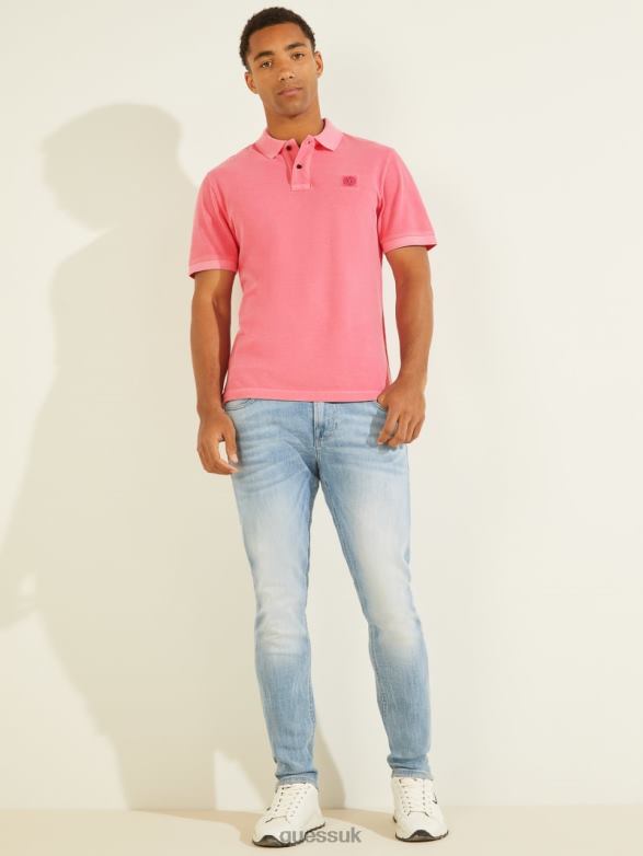 GUESS Men Washed Polo Rosy Glow Pink Apparel V28V64145