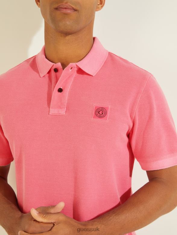 GUESS Men Washed Polo Rosy Glow Pink Apparel V28V64145