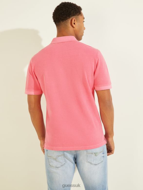 GUESS Men Washed Polo Rosy Glow Pink Apparel V28V64145