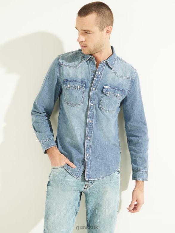GUESS Men Western Denim Shirt Traverse Apparel V28V64138