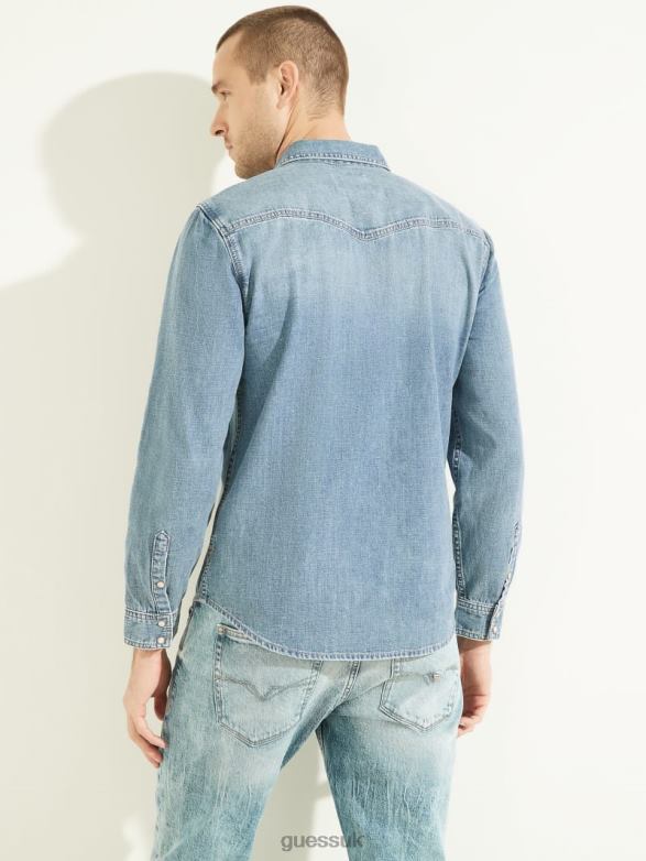 GUESS Men Western Denim Shirt Traverse Apparel V28V64138