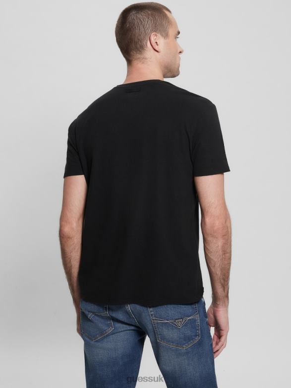 GUESS Men Eco Linen-Blend V-Neck Tee Jet Black Multi Apparel V28V64027