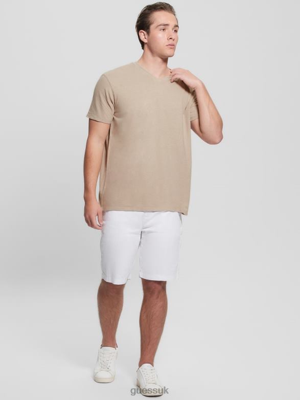 GUESS Men Eco Linen-Blend V-Neck Tee Pasadena Stone Multi Apparel V28V64032