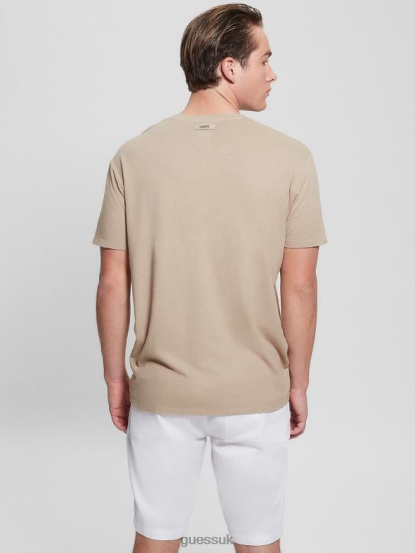 GUESS Men Eco Linen-Blend V-Neck Tee Pasadena Stone Multi Apparel V28V64032