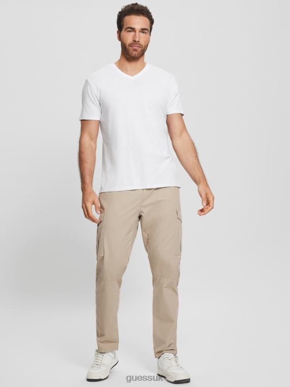 GUESS Men Eco Linen-Blend V-Neck Tee Pure White Multi Apparel V28V63992