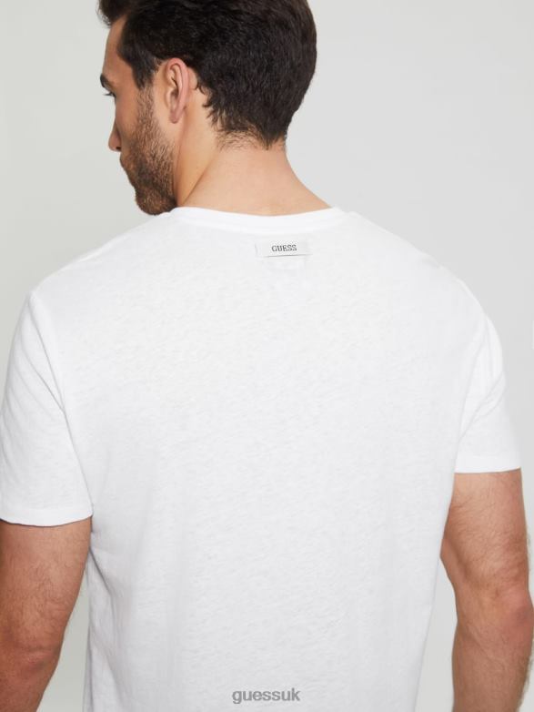 GUESS Men Eco Linen-Blend V-Neck Tee Pure White Multi Apparel V28V63992