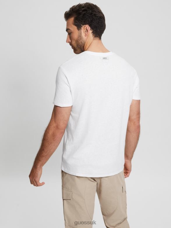 GUESS Men Eco Linen-Blend V-Neck Tee Pure White Multi Apparel V28V63992