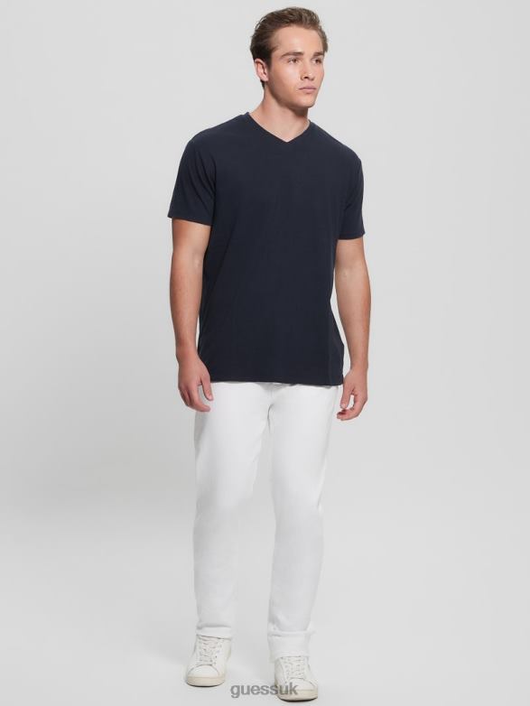 GUESS Men Eco Linen-Blend V-Neck Tee Smart Blue Multi Apparel V28V64038