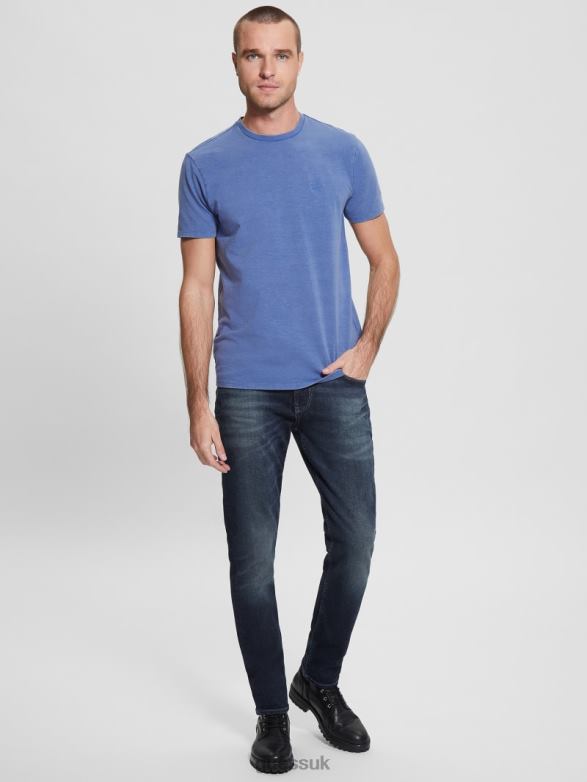 GUESS Men Eli Washed Tee Indaco Paper Multi Apparel V28V64126
