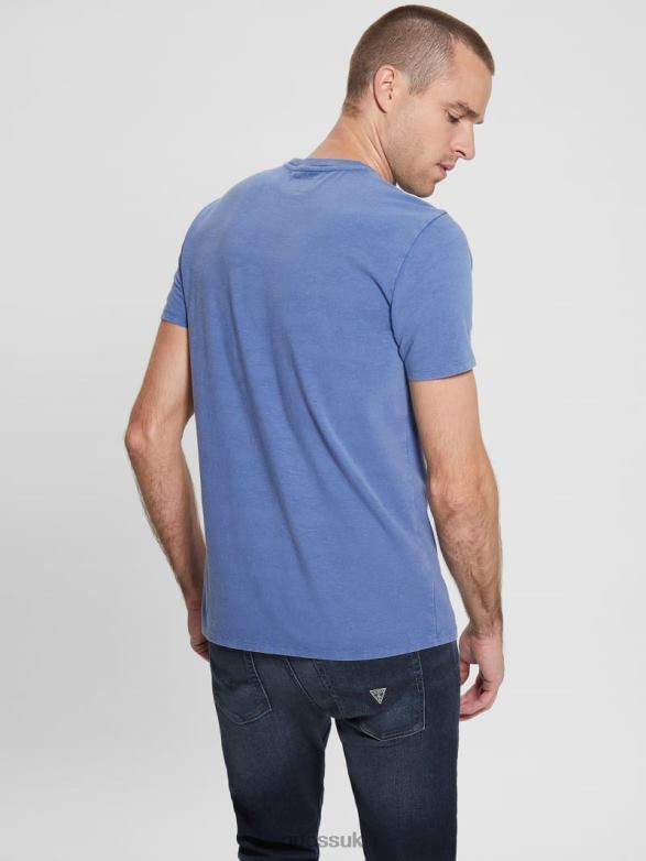 GUESS Men Eli Washed Tee Indaco Paper Multi Apparel V28V64126