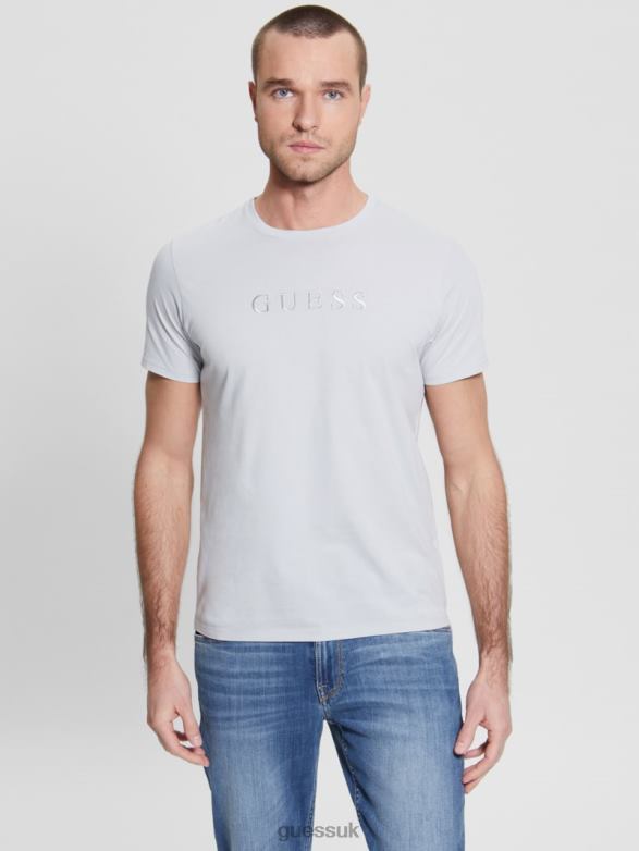 GUESS Men Embroidered Logo Tee Grey Pearl Apparel V28V64098
