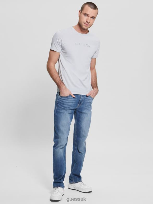 GUESS Men Embroidered Logo Tee Grey Pearl Apparel V28V64098