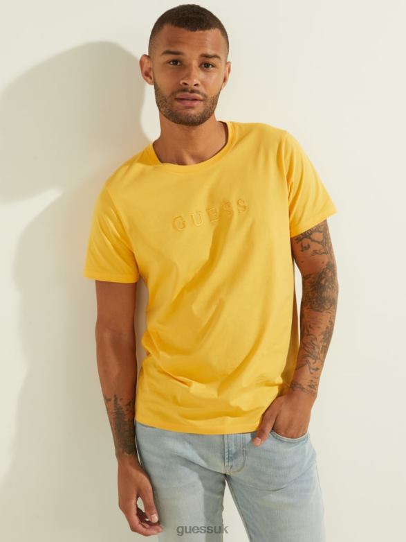 GUESS Men Embroidered Logo Tee Infrared Yellow Apparel V28V64080