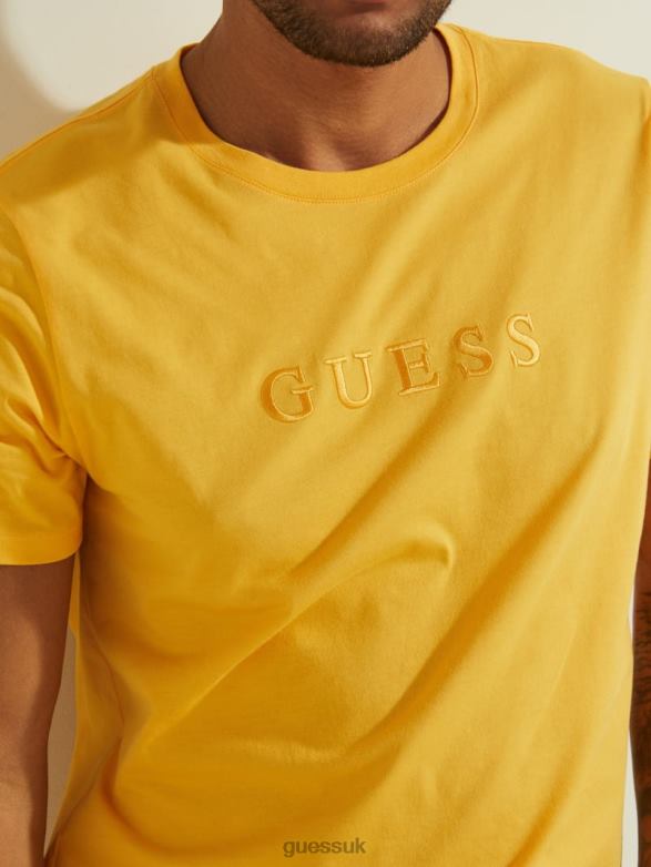 GUESS Men Embroidered Logo Tee Infrared Yellow Apparel V28V64080