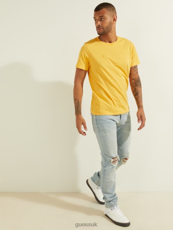 GUESS Men Embroidered Logo Tee Infrared Yellow Apparel V28V64080