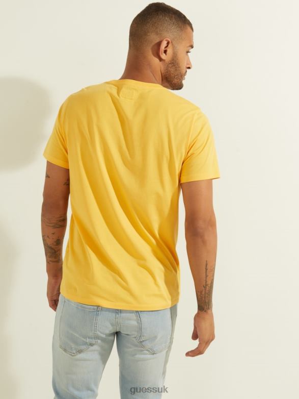 GUESS Men Embroidered Logo Tee Infrared Yellow Apparel V28V64080