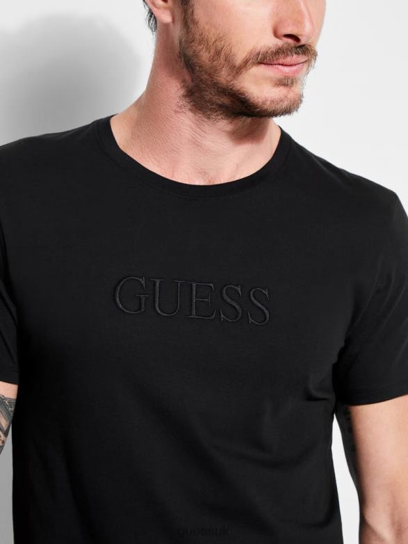 GUESS Men Embroidered Logo Tee Jet Black Apparel V28V64105
