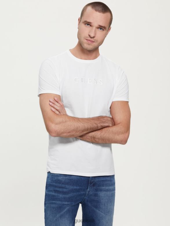 GUESS Men Embroidered Logo Tee Pure White Apparel V28V64068