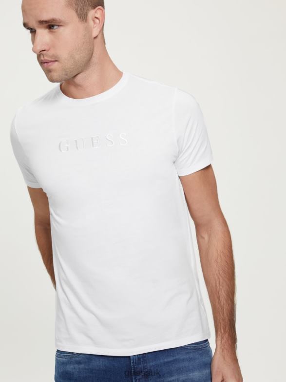 GUESS Men Embroidered Logo Tee Pure White Apparel V28V64068