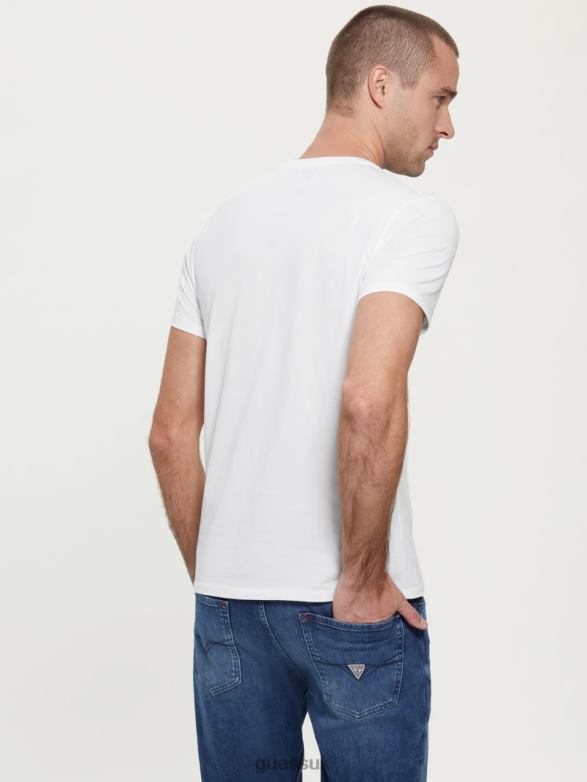 GUESS Men Embroidered Logo Tee Pure White Apparel V28V64068