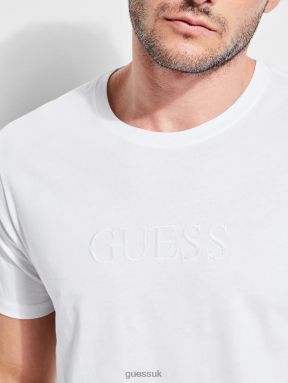 GUESS Men Embroidered Logo Tee Pure White Apparel V28V64091