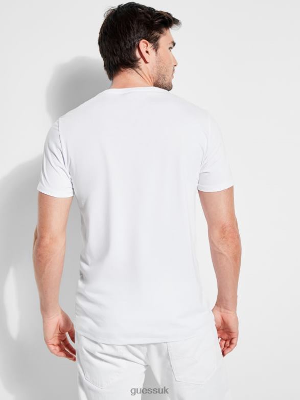 GUESS Men Embroidered Logo Tee Pure White Apparel V28V64091