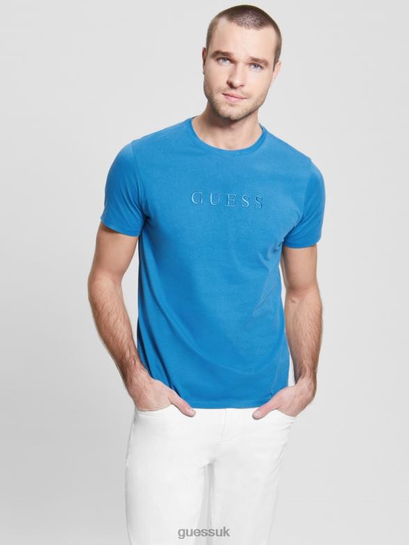 GUESS Men Embroidered Logo Tee Undersea Blue Apparel V28V64084