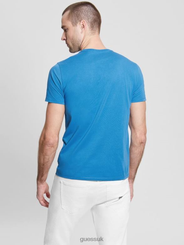 GUESS Men Embroidered Logo Tee Undersea Blue Apparel V28V64084
