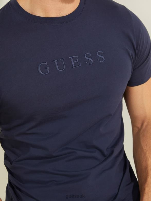 GUESS Men Embroidered Logo Tee Uniform Blue Apparel V28V64034