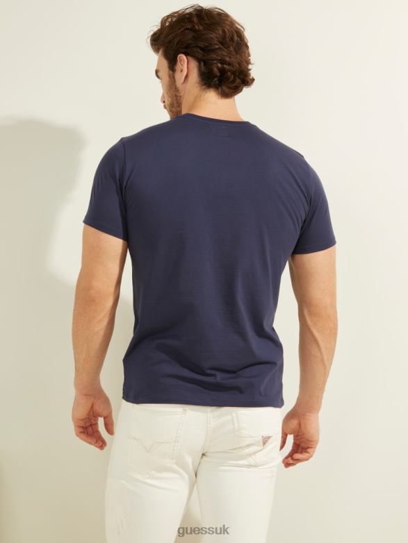GUESS Men Embroidered Logo Tee Uniform Blue Apparel V28V64034