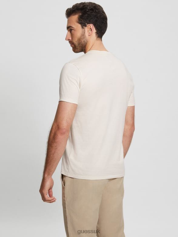 GUESS Men Embroidered Logo Tee Vanilla Cream Apparel V28V64075