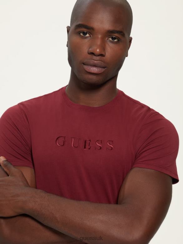 GUESS Men Embroidered Logo Tee Vino Apparel V28V64117