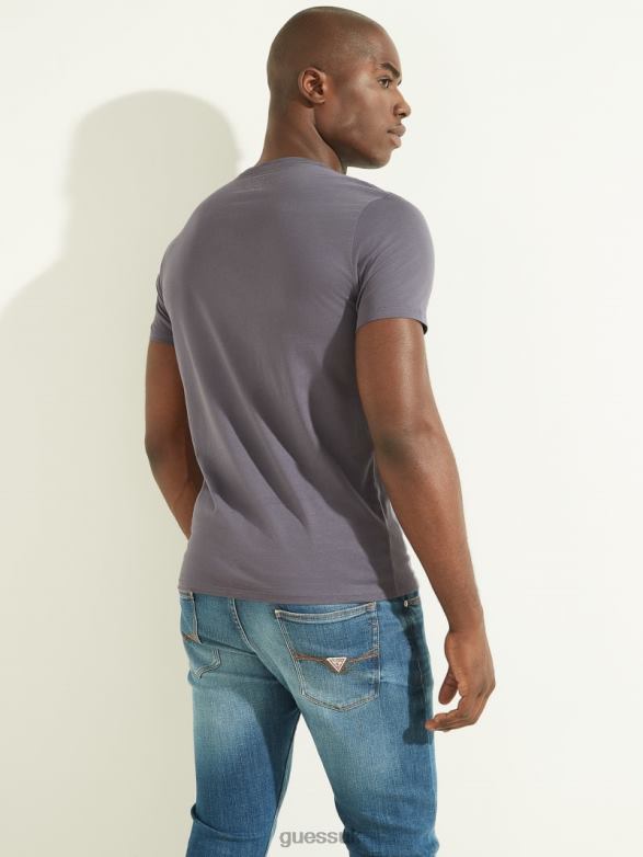GUESS Men Embroidered Logo Tee Violet Ash Apparel V28V64097