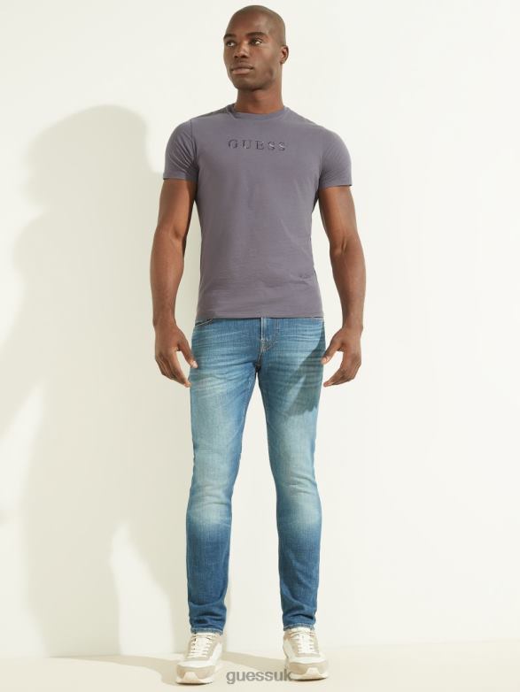 GUESS Men Embroidered Logo Tee Violet Ash Apparel V28V64097