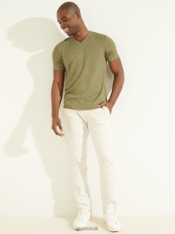 GUESS Men Gauze V-Neck Tee Dusty Olive Apparel V28V64104