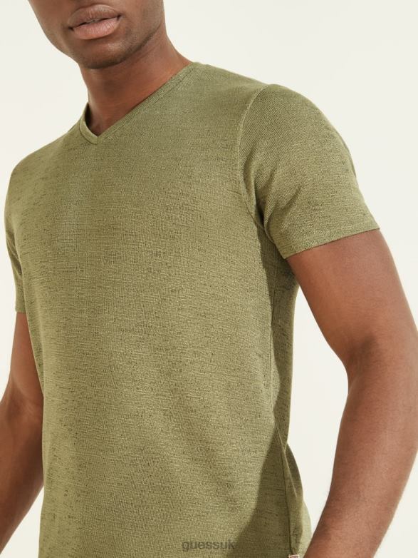 GUESS Men Gauze V-Neck Tee Dusty Olive Apparel V28V64104