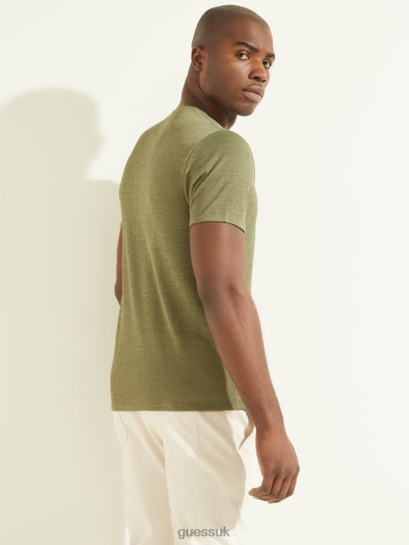 GUESS Men Gauze V-Neck Tee Dusty Olive Apparel V28V64104