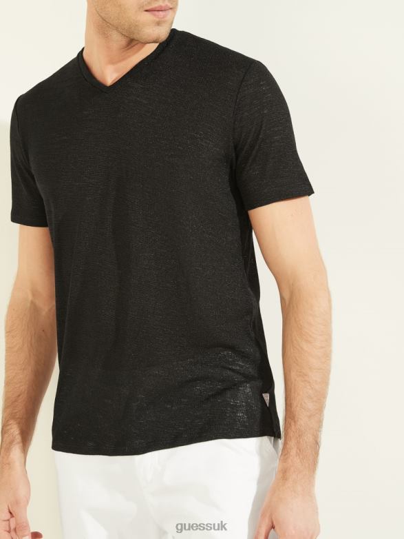 GUESS Men Gauze V-Neck Tee Jet Black Apparel V28V64124
