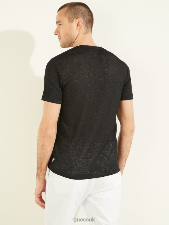 GUESS Men Gauze V-Neck Tee Jet Black Apparel V28V64124
