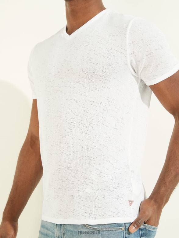 GUESS Men Gauze V-Neck Tee Pure White Apparel V28V64130