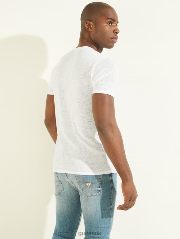 GUESS Men Gauze V-Neck Tee Pure White Apparel V28V64130