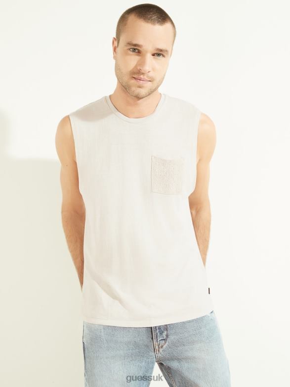 GUESS Men Hemp Cotton Muscle Tee Muted Stone Multi Apparel V28V64108