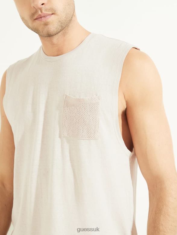 GUESS Men Hemp Cotton Muscle Tee Muted Stone Multi Apparel V28V64108