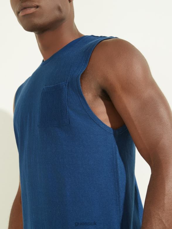 GUESS Men Hemp Cotton Muscle Tee Rigel Blue Multi Apparel V28V64073