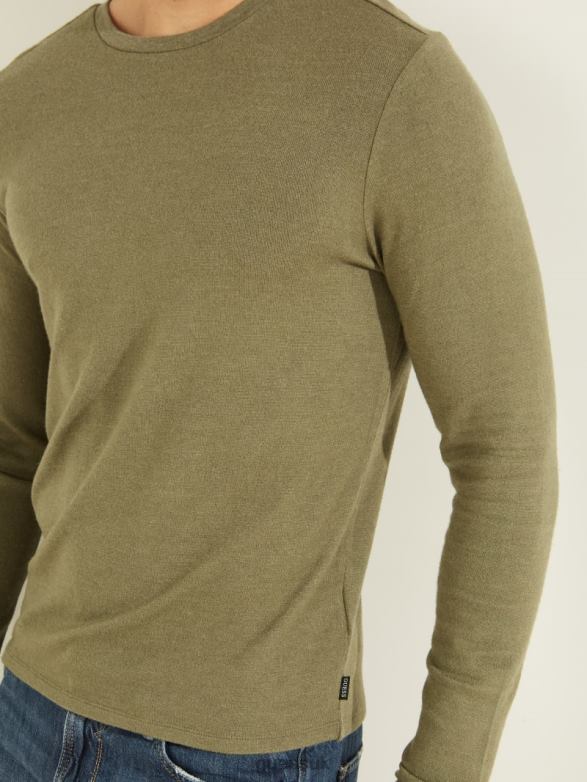 GUESS Men Long-Sleeve Cozy Tee Army Olive Multi Apparel V28V64135