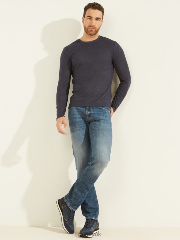 GUESS Men Long-Sleeve Cozy Tee Smart Blue Multi Apparel V28V64134