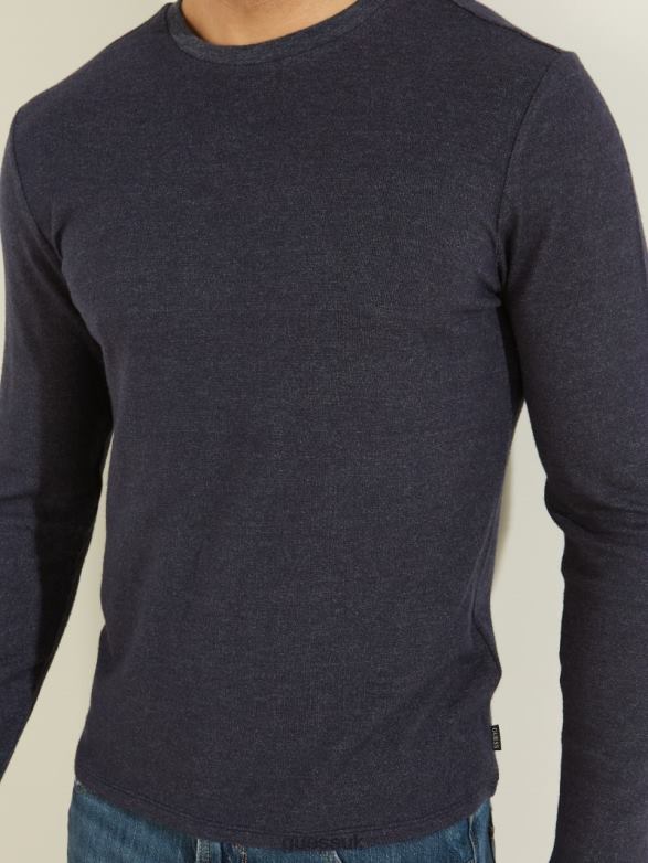 GUESS Men Long-Sleeve Cozy Tee Smart Blue Multi Apparel V28V64134