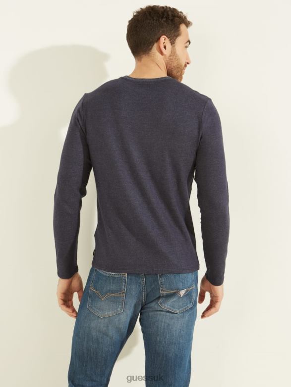 GUESS Men Long-Sleeve Cozy Tee Smart Blue Multi Apparel V28V64134