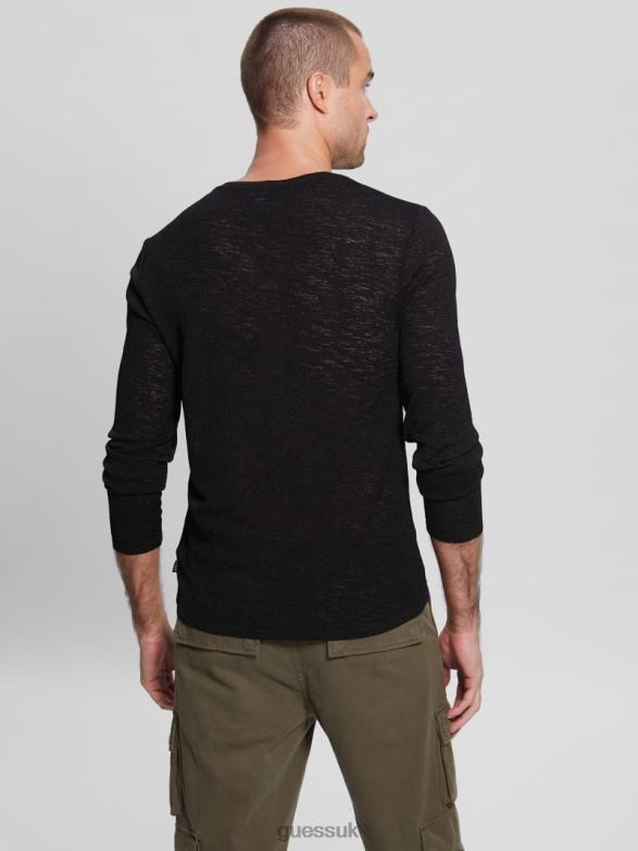 GUESS Men Long-Sleeve Gauze Tee Black Apparel V28V64164