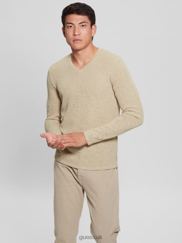 GUESS Men Long-Sleeve Gauze Tee Cemento Apparel V28V63965